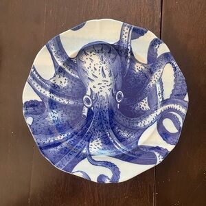 Anthropologie “ From The Deep”, Blue and White Nautical Kraken Octopus Plate